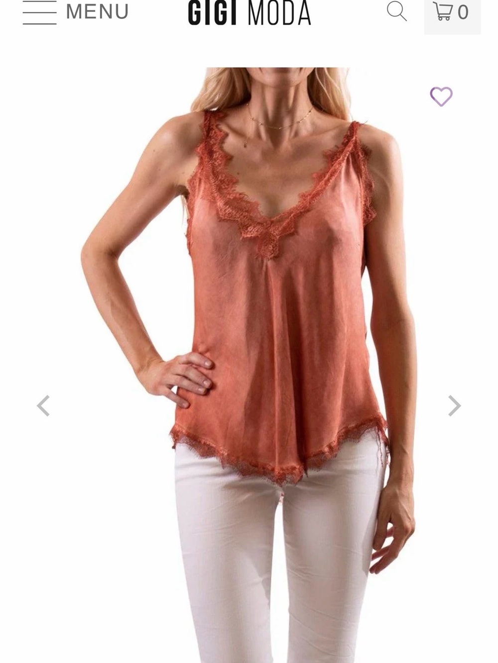 Lace-Trim V-Neck Rust Satin Cami